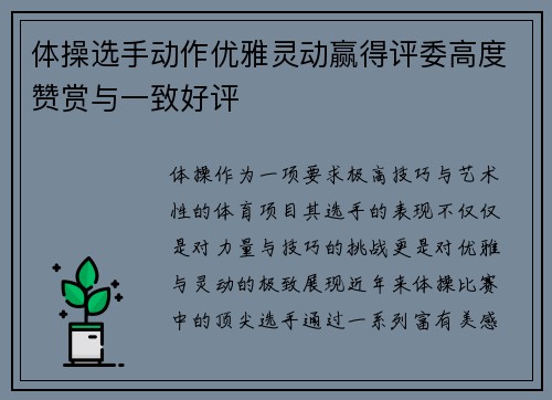 体操选手动作优雅灵动赢得评委高度赞赏与一致好评